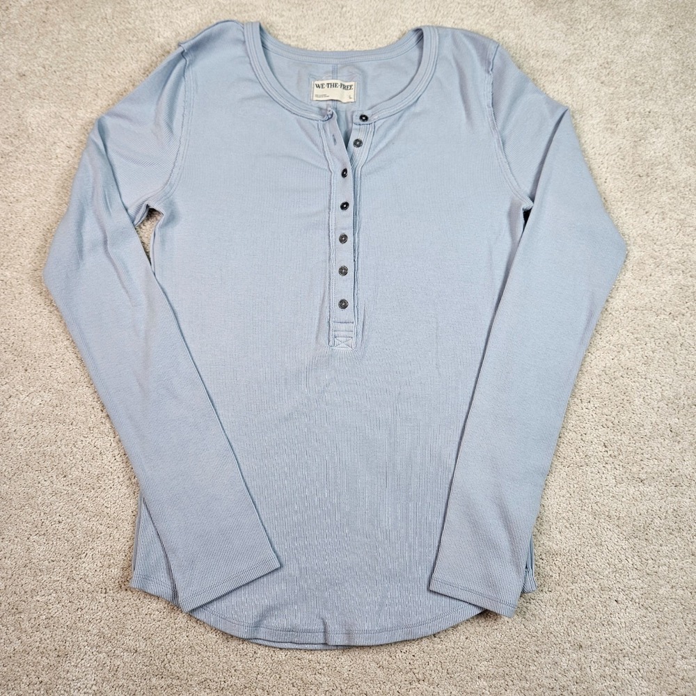 Free People We The Free L Blue Ribbed Jamie Henley Long Sleeve Y2K Stretch Layer